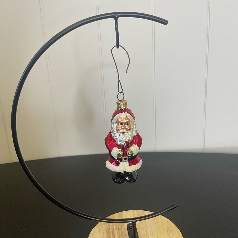 Old World Christmas Glass Ornament 2 Sided  Santa & Mrs Claus Red 3.5" Tall